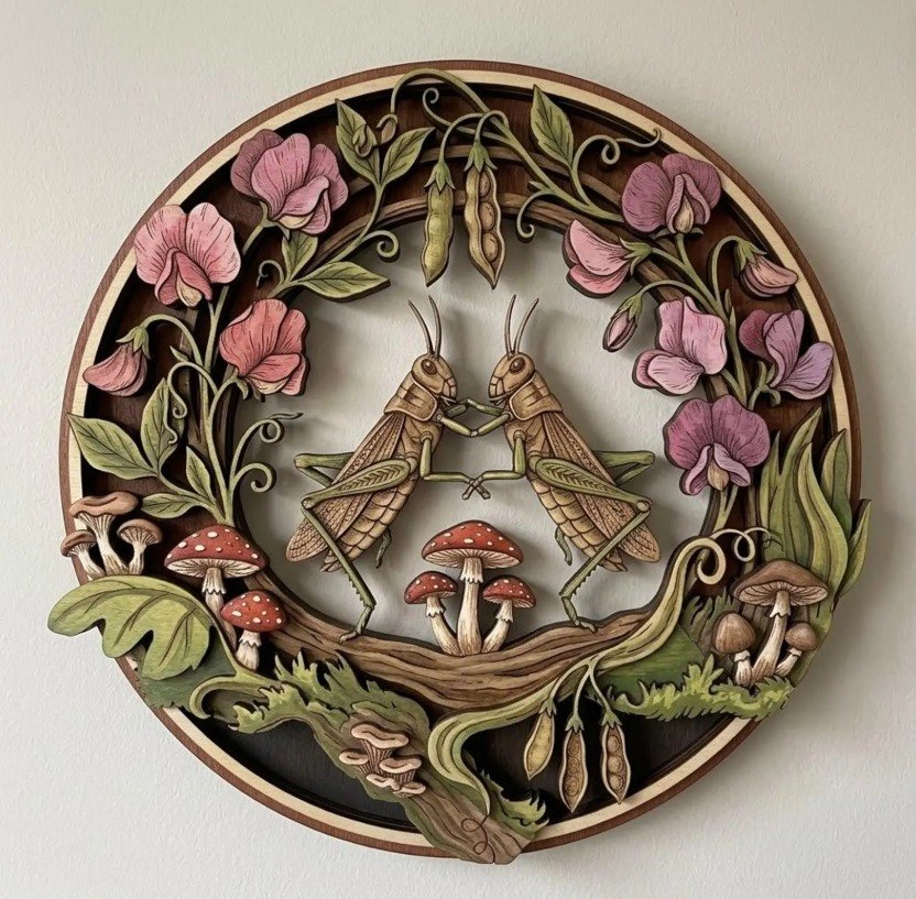 Grasshoppers Dancing Wooden Wall Art