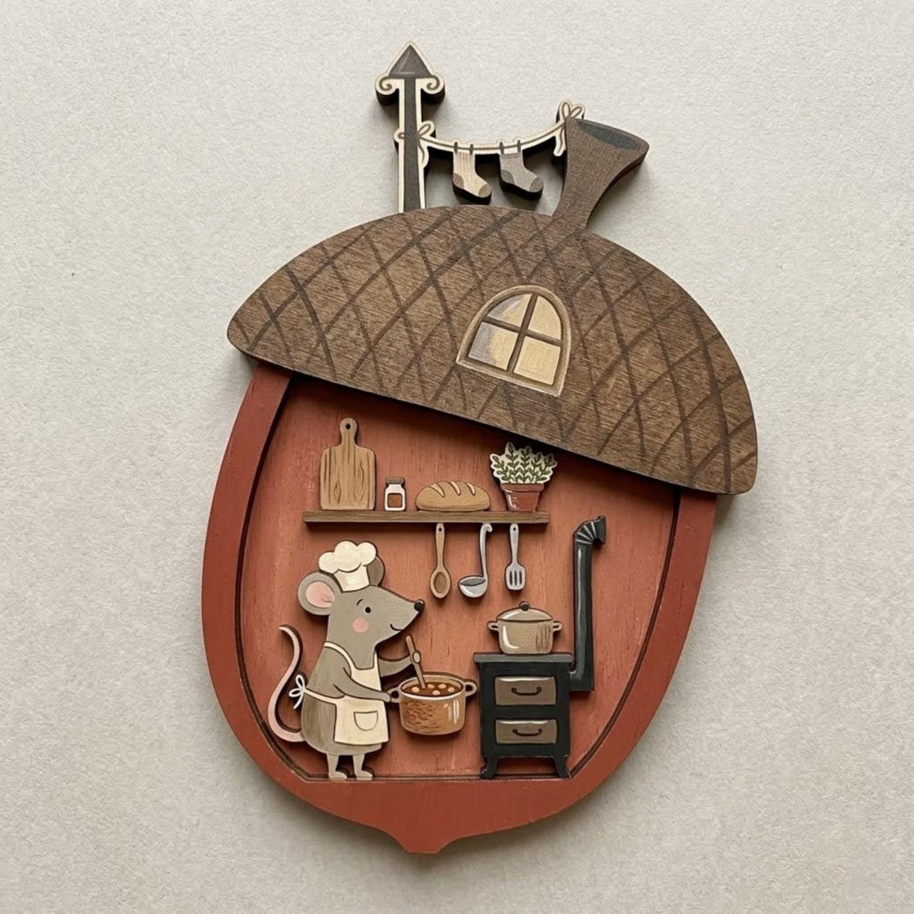 Acorn House Mice Wooden Wall Art