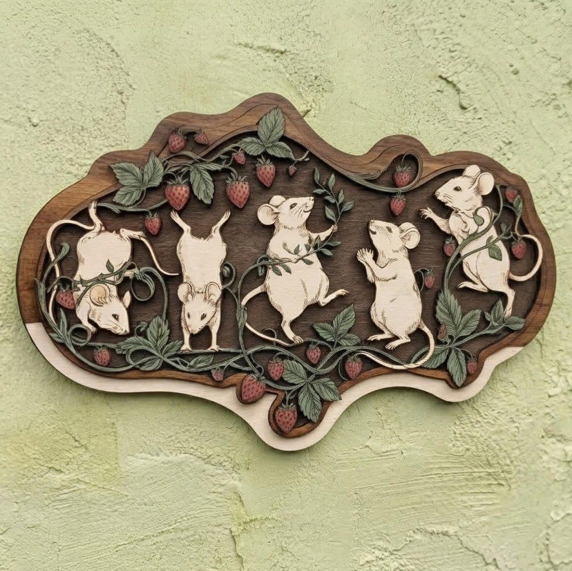 Dancing Mouses Strawberry Wooden Wall Art