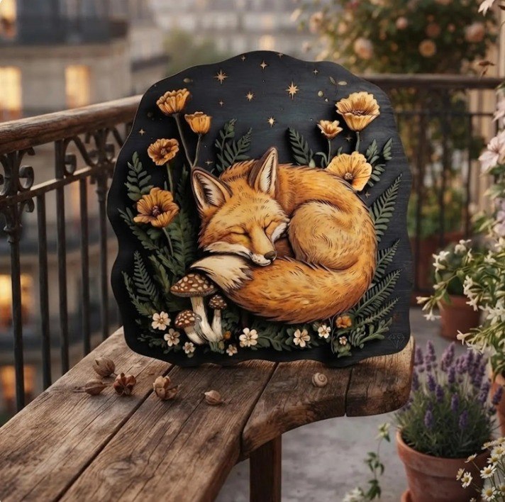 Sleeping Fox Wooden Wall Art