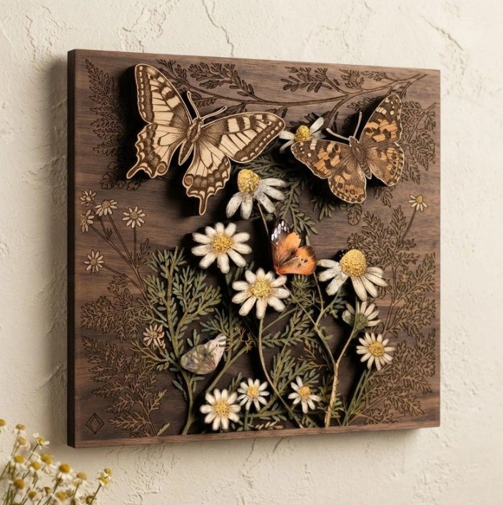 Butterfly Daisy Wooden Wall Art,