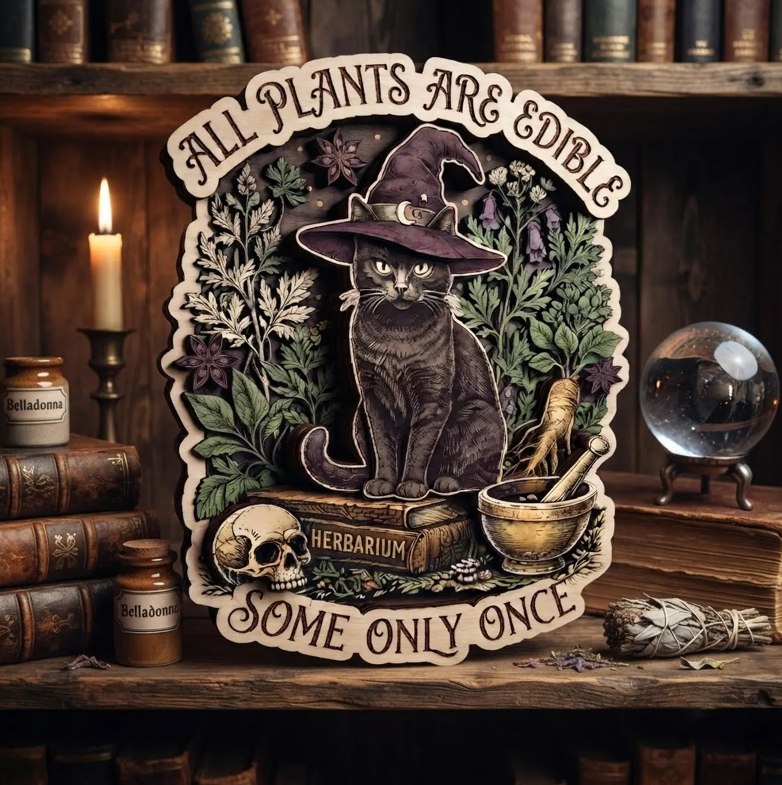 All Plants Are Edible Witchy Cat Wooden Wall Art