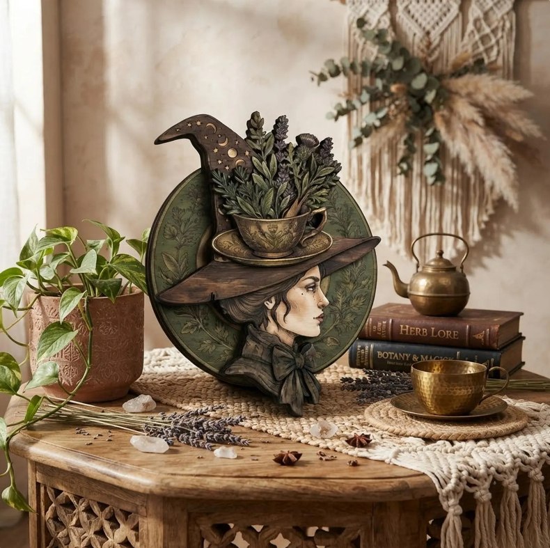 Herbal Tea Witch Wooden Wall Art