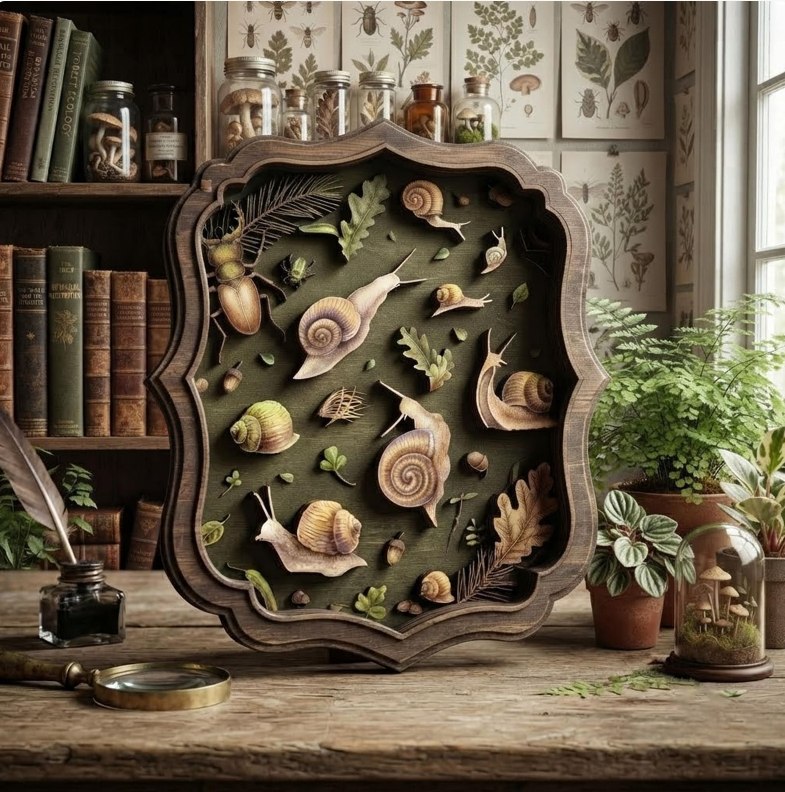 Vintage Forest Snail and Beetle Wooden Wall Art