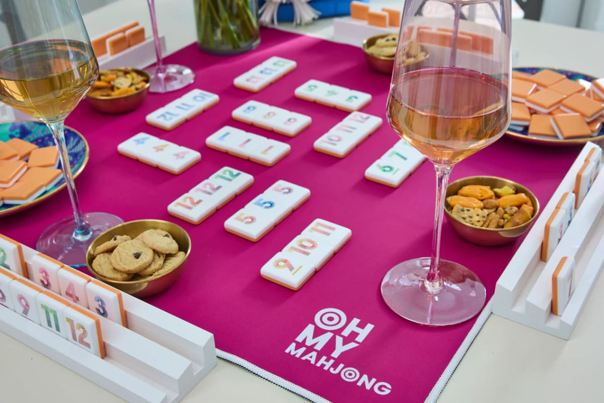 Close-up of Oh My Mahjong tiles and accessories