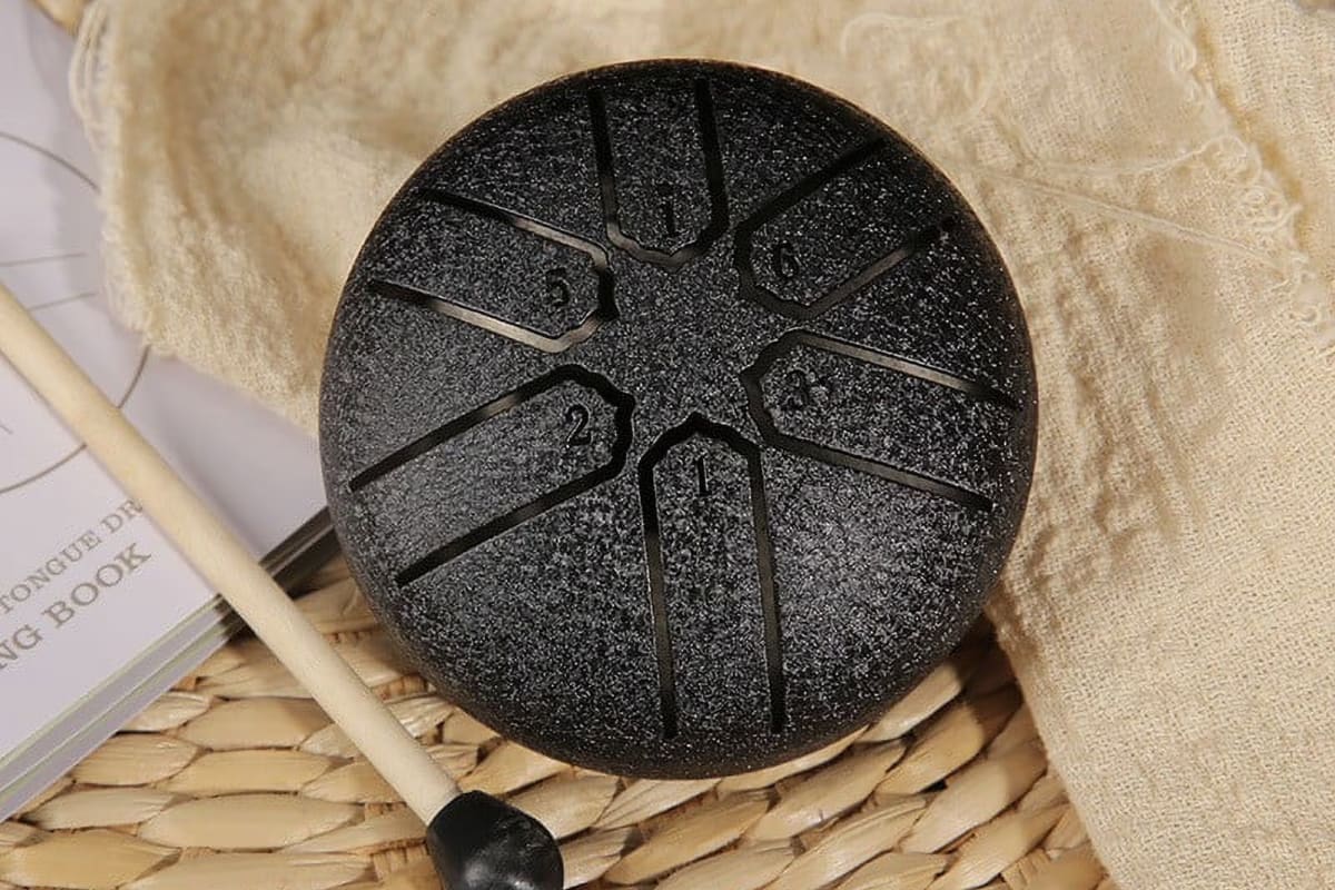 Close-up of Panda Drum showing steel tongues in petal arrangement