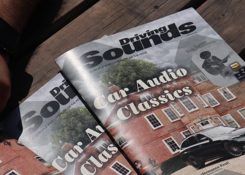 Driving Sounds Magazine Issue 12 on a table.