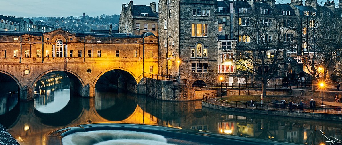 Bath city centre with sunset
