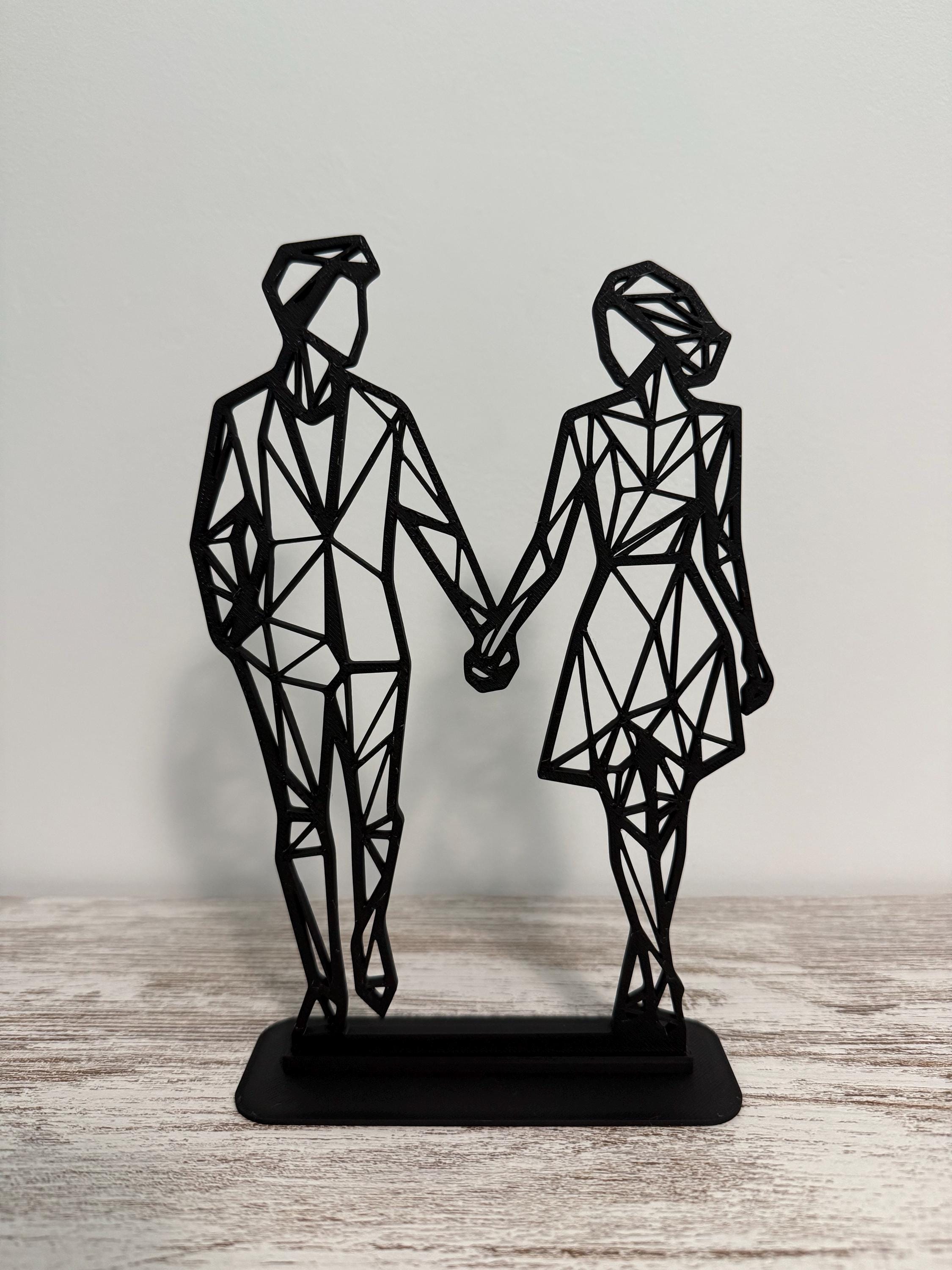 Geometric Couple Silhouette Table Decor, Modern Minimal Line Art Figurine, Holdi