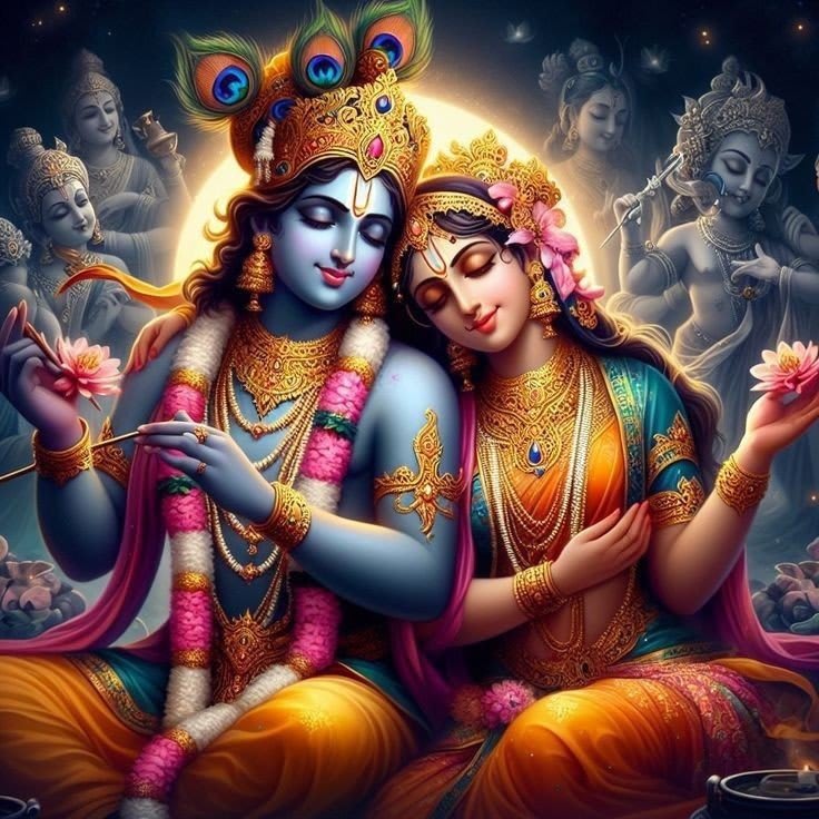 Radhe Krishna image with vibrant colors and blessings