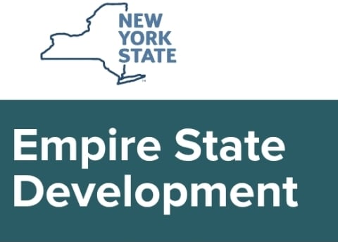 The Empire State Development agency logo with an outline map of New York State