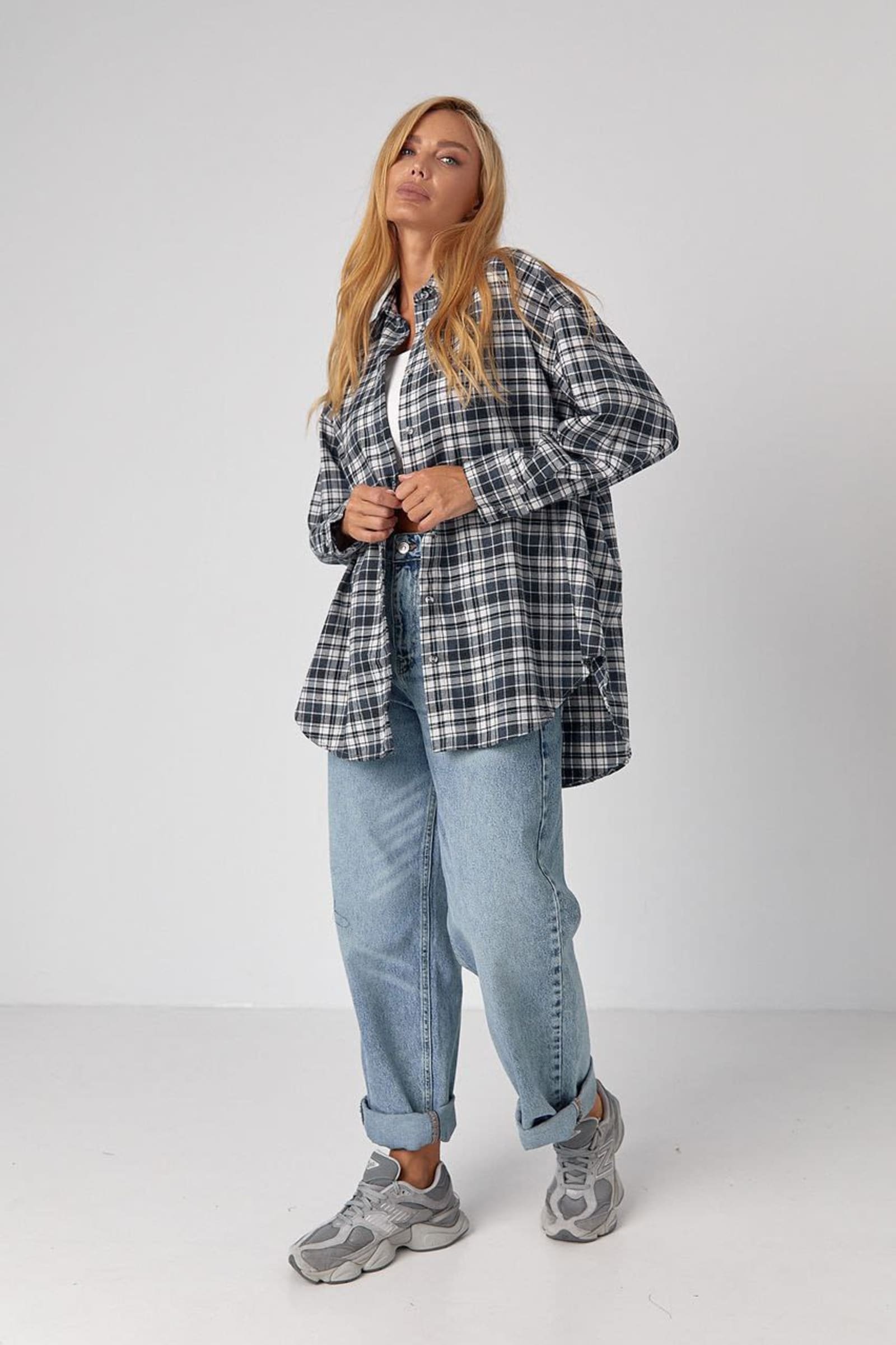 Жіноча картата сорочка oversize — Джинсовий | EMBODY — 5