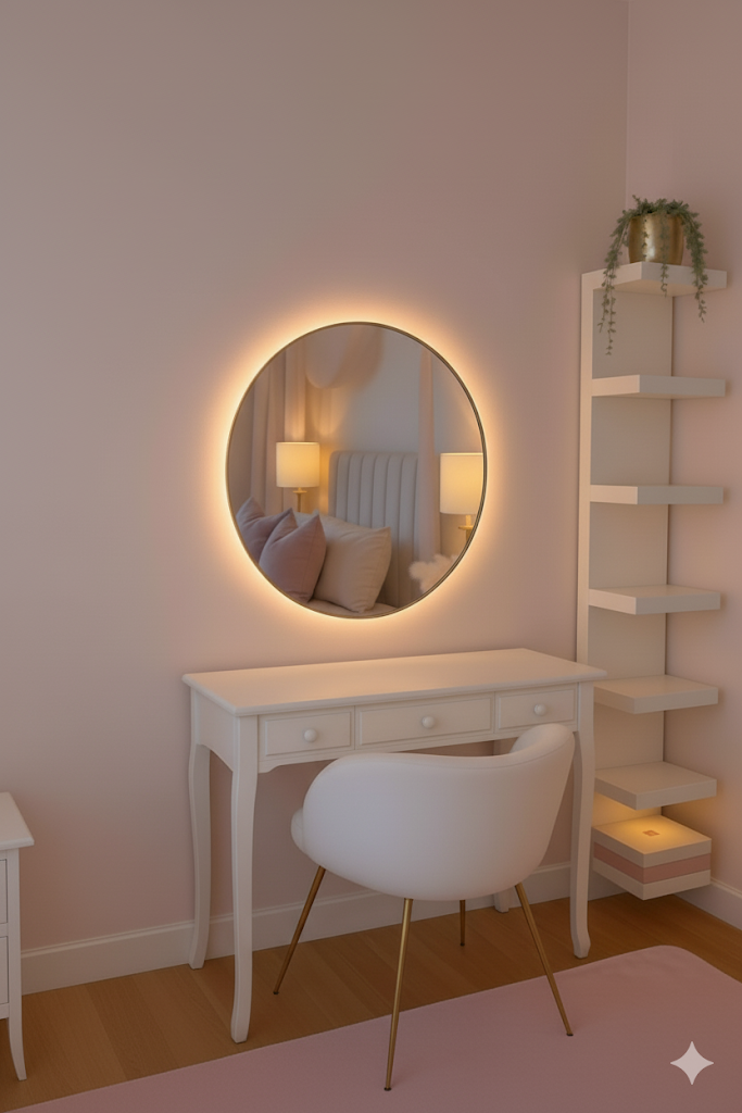 vanity set 3 (table, chair, mirror with led and side shelf)