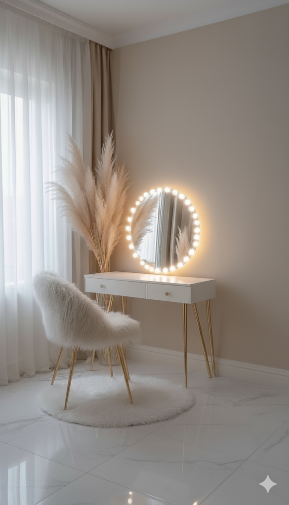 vanity set (table, chair, mirror with led)