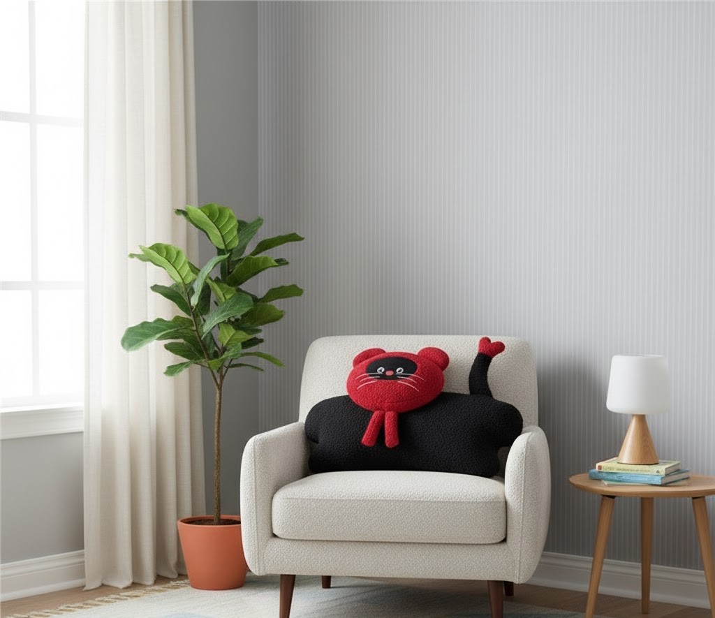 red and black cat comfort pillow