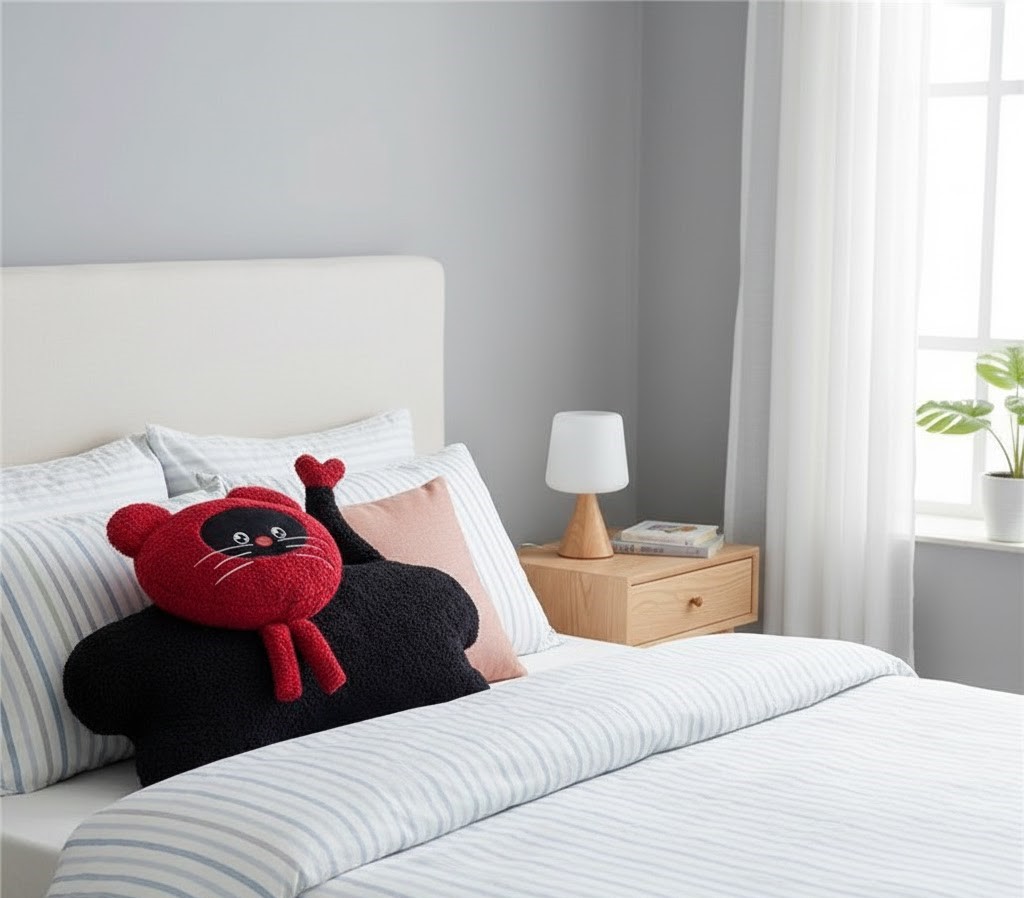 red and black cat comfort pillow