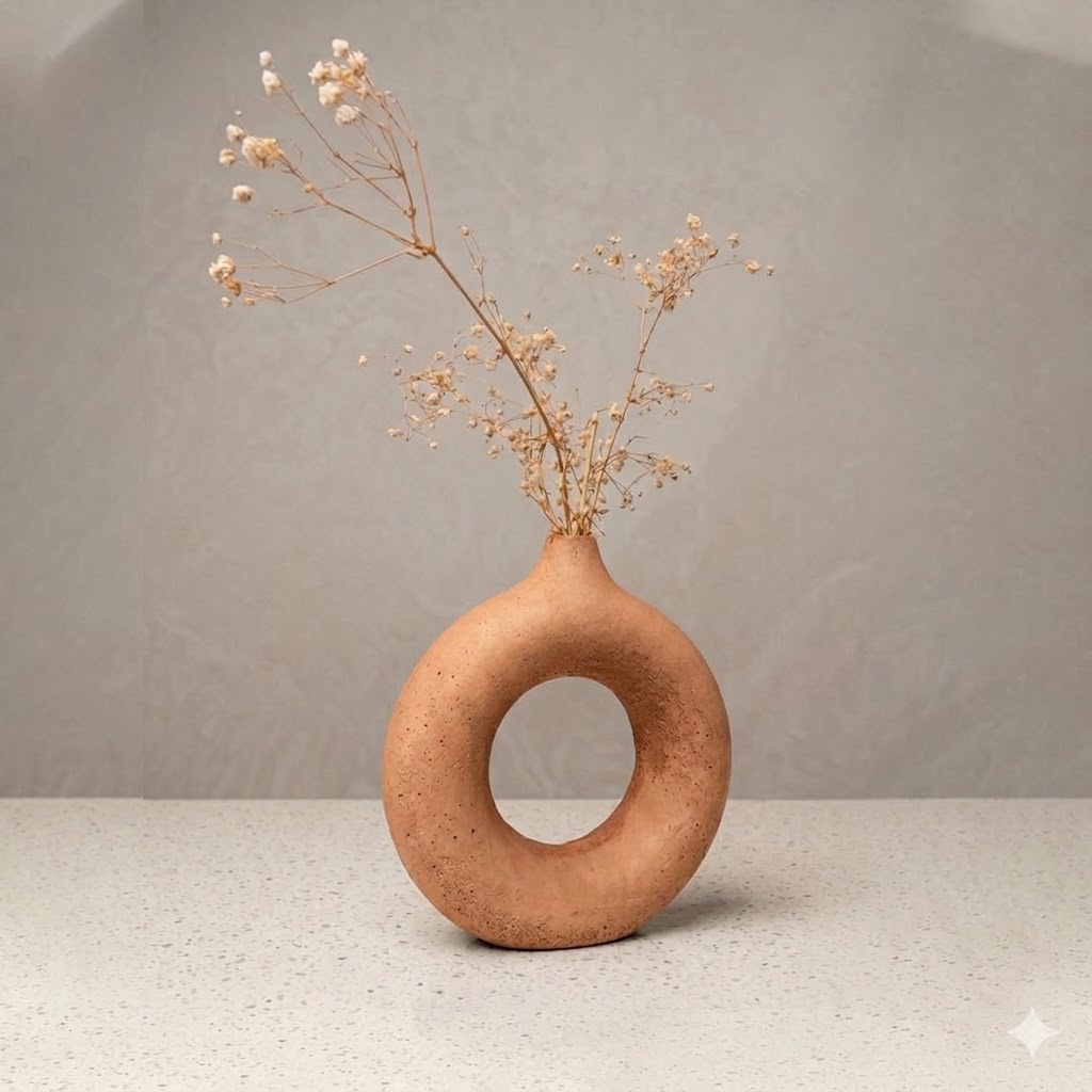 donut shaped concrete flower vase (with flower) | minimalist home decor