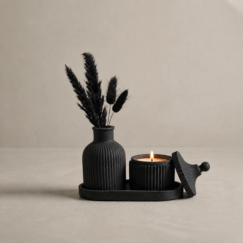 ebun tray set | modern ribbed concrete home decor