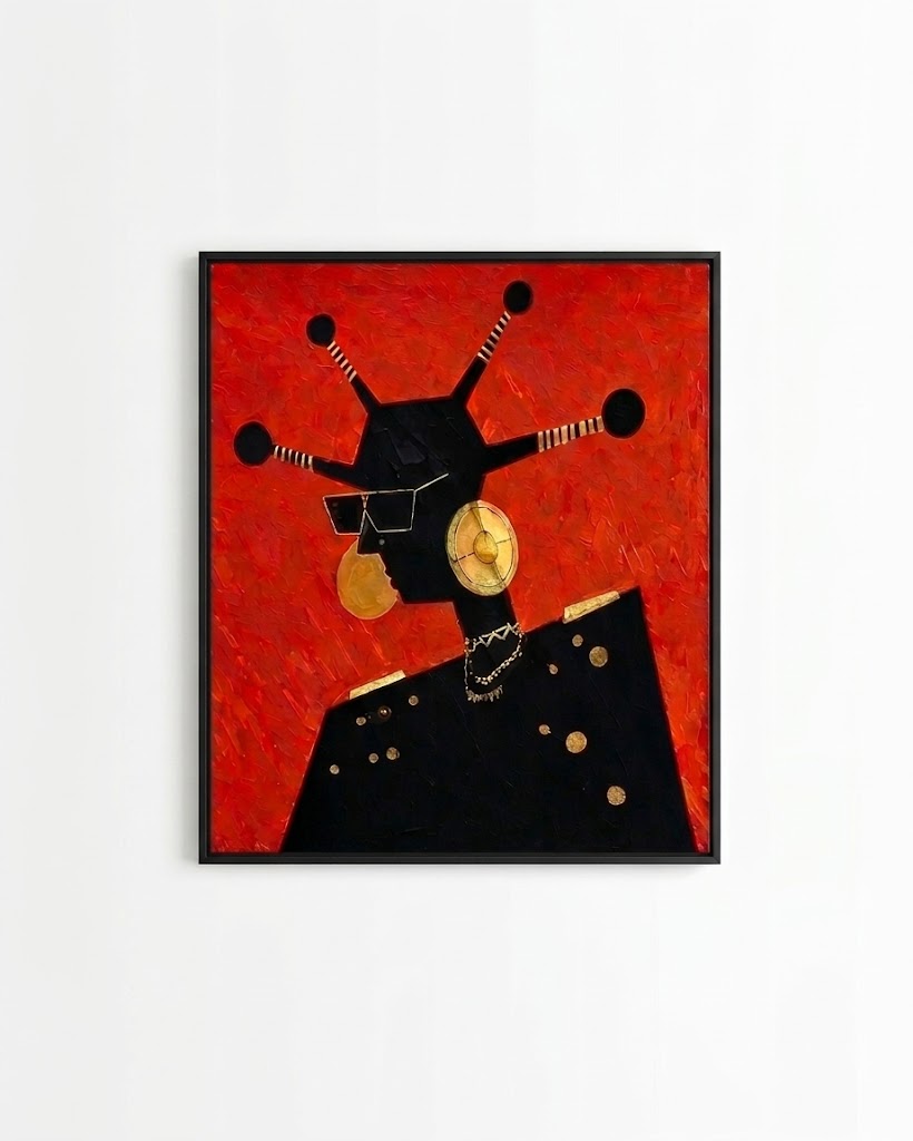 bold abstract african art frame – red & black portrait