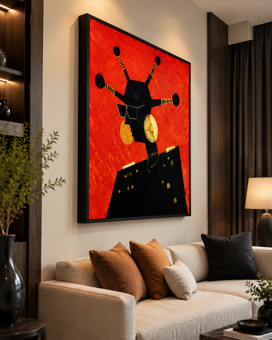 bold abstract african art frame – red & black portrait