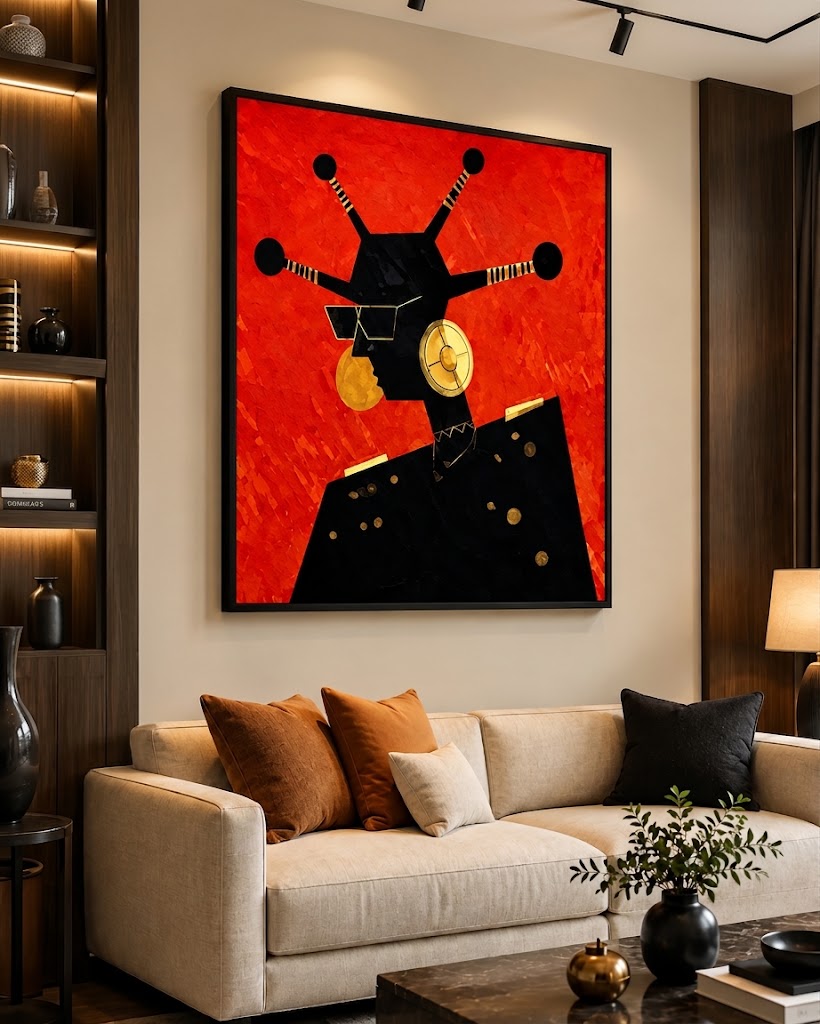 bold abstract african art frame – red & black portrait