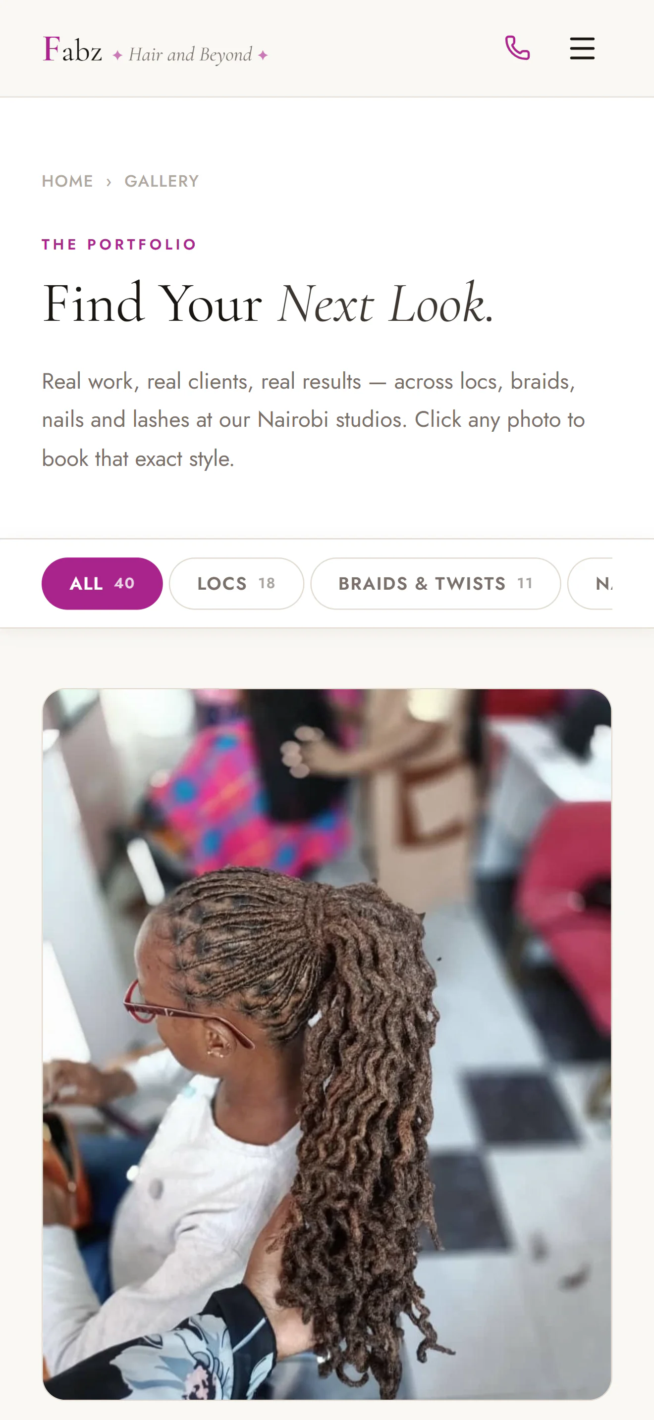 Fabz Hair and Beyond: Mobile layout
