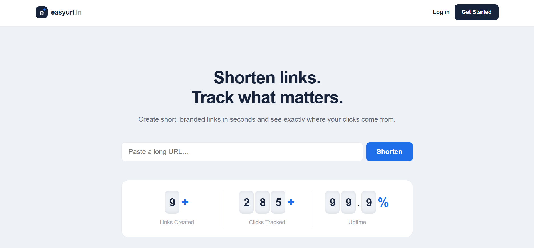easyurl.in My Links dashboard