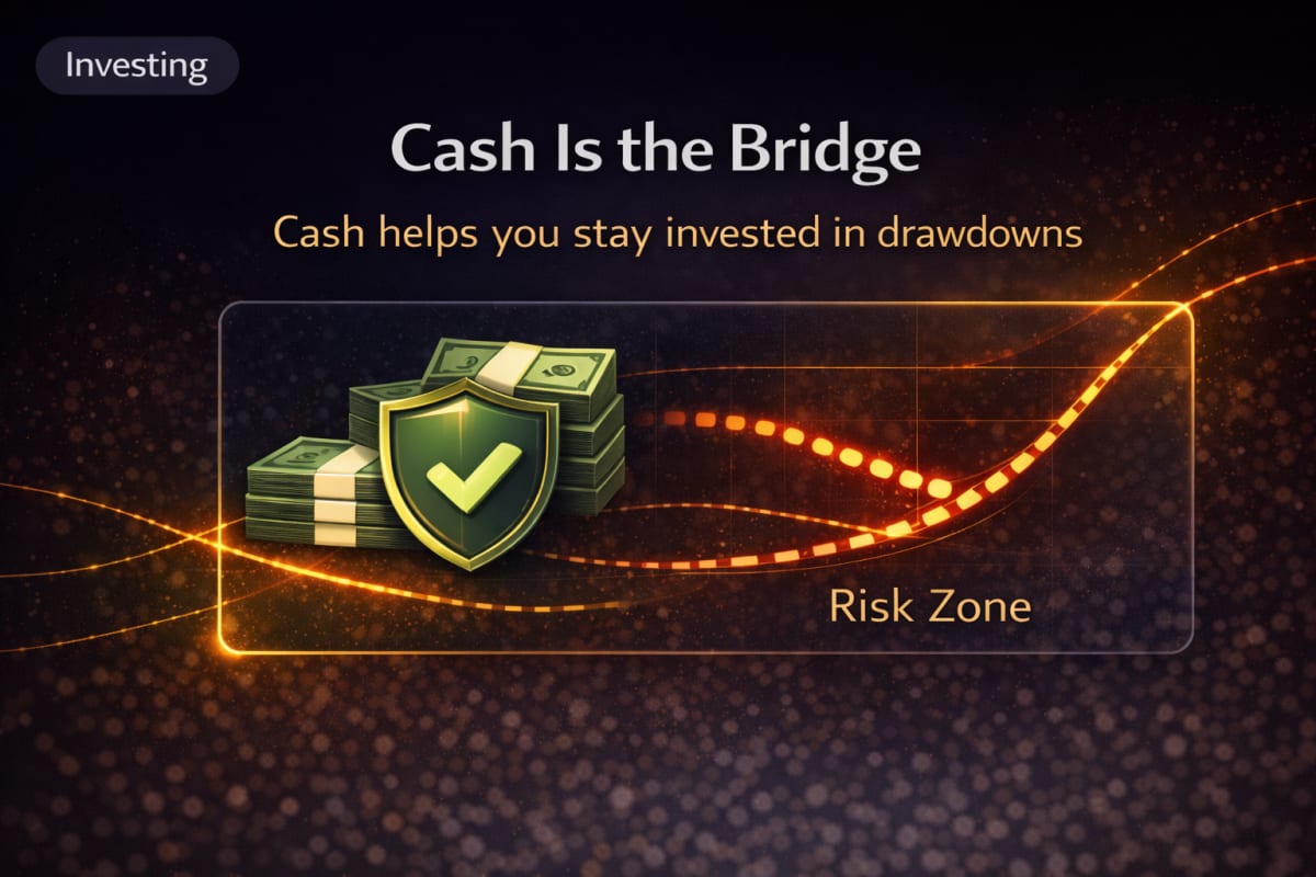 Cash reduces the chance you pause investing during drawdowns