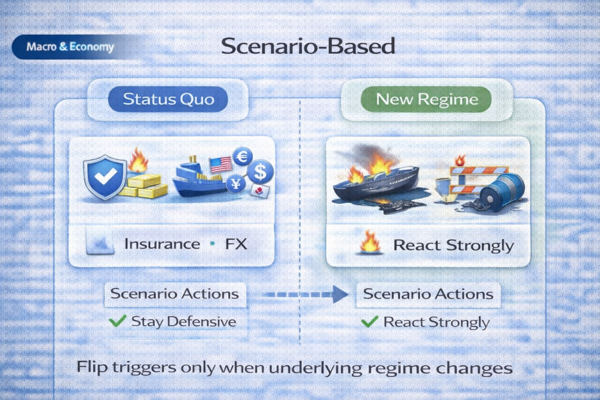 Use scenarios and flip triggers to change actions only when the underlying regime changes