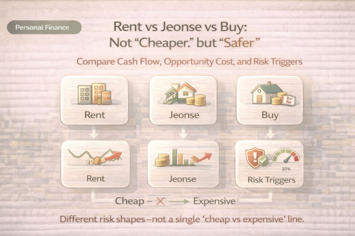 Rent, jeonse, and buy are different risk shapes—not a single ‘cheap vs expensive’ line.