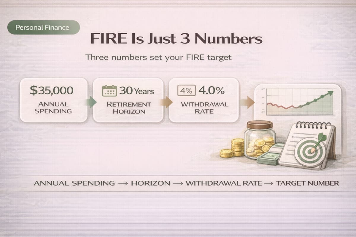 Three numbers set your FIRE target: annual spending, horizon, withdrawal rate
