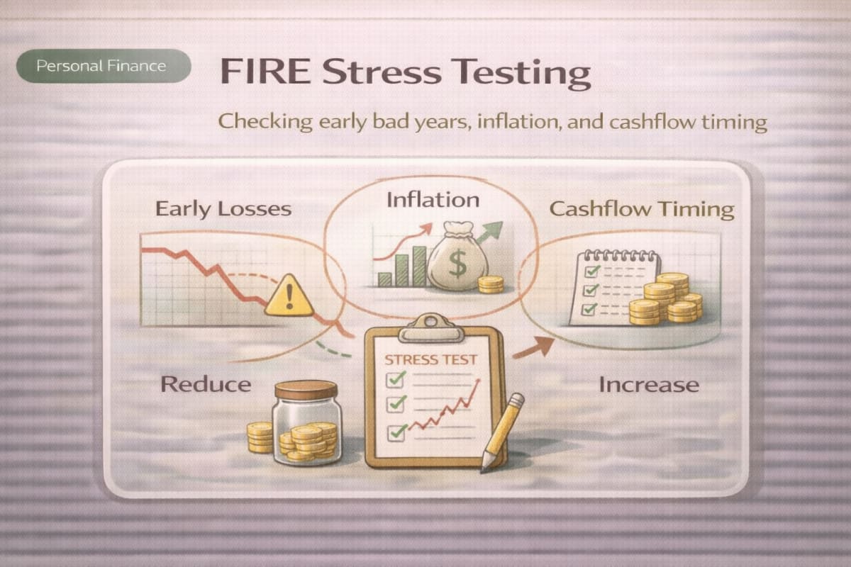 Stress testing a FIRE plan means checking early bad years, inflation, and cashflow timing together.