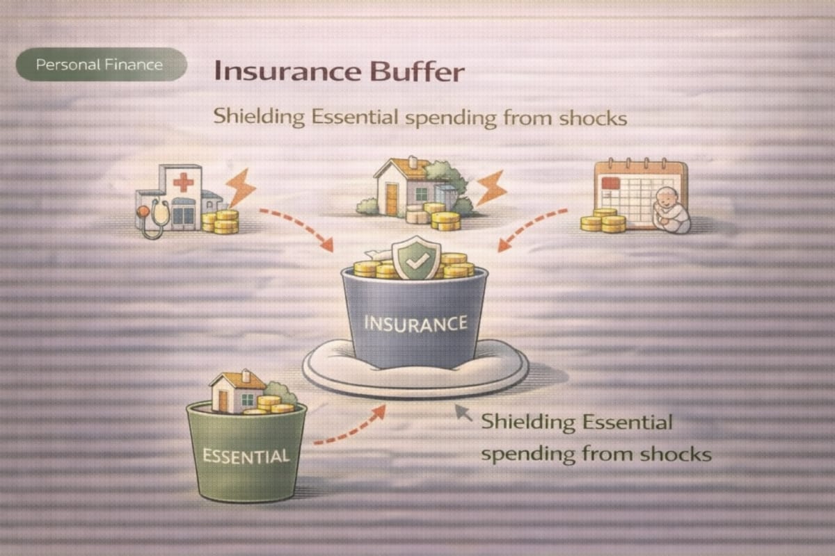 Insurance bucket absorbs healthcare volatility, housing repairs, and irregular costs.