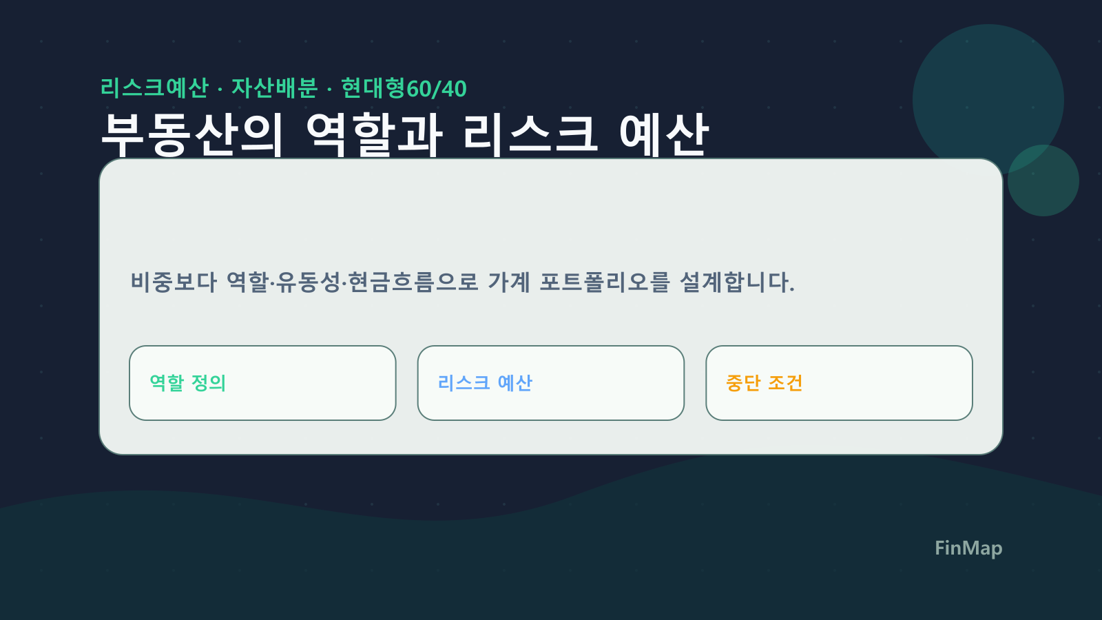 가계 자산배분에서 부동산은 ‘비중’이 아니라 ‘역할’이다: 현대형 60/40(리스크 예산)로 다시 설계하기