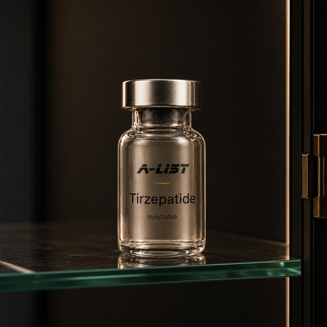 A-LIST Tirzepatide (with B12) bottle on stone
