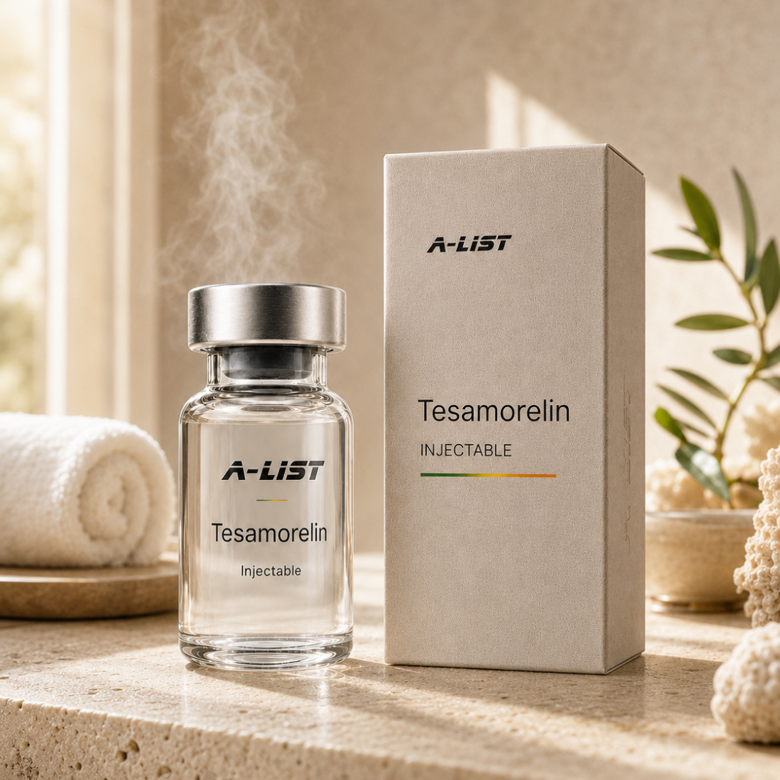 A-LIST Tirzepatide (with B12) bottle in foliage