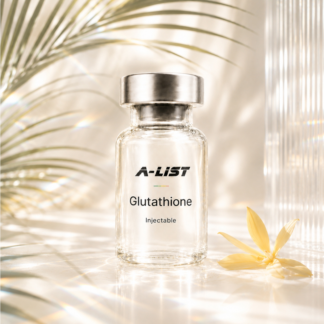 A-LIST Glutathione 200mg/mL injectable vial with olive branch