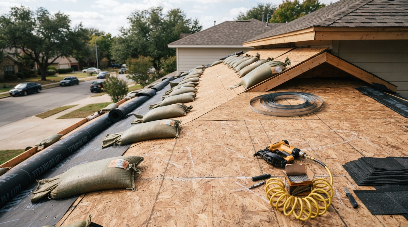 Peak Ridge Roofing crew member inspecting property roof