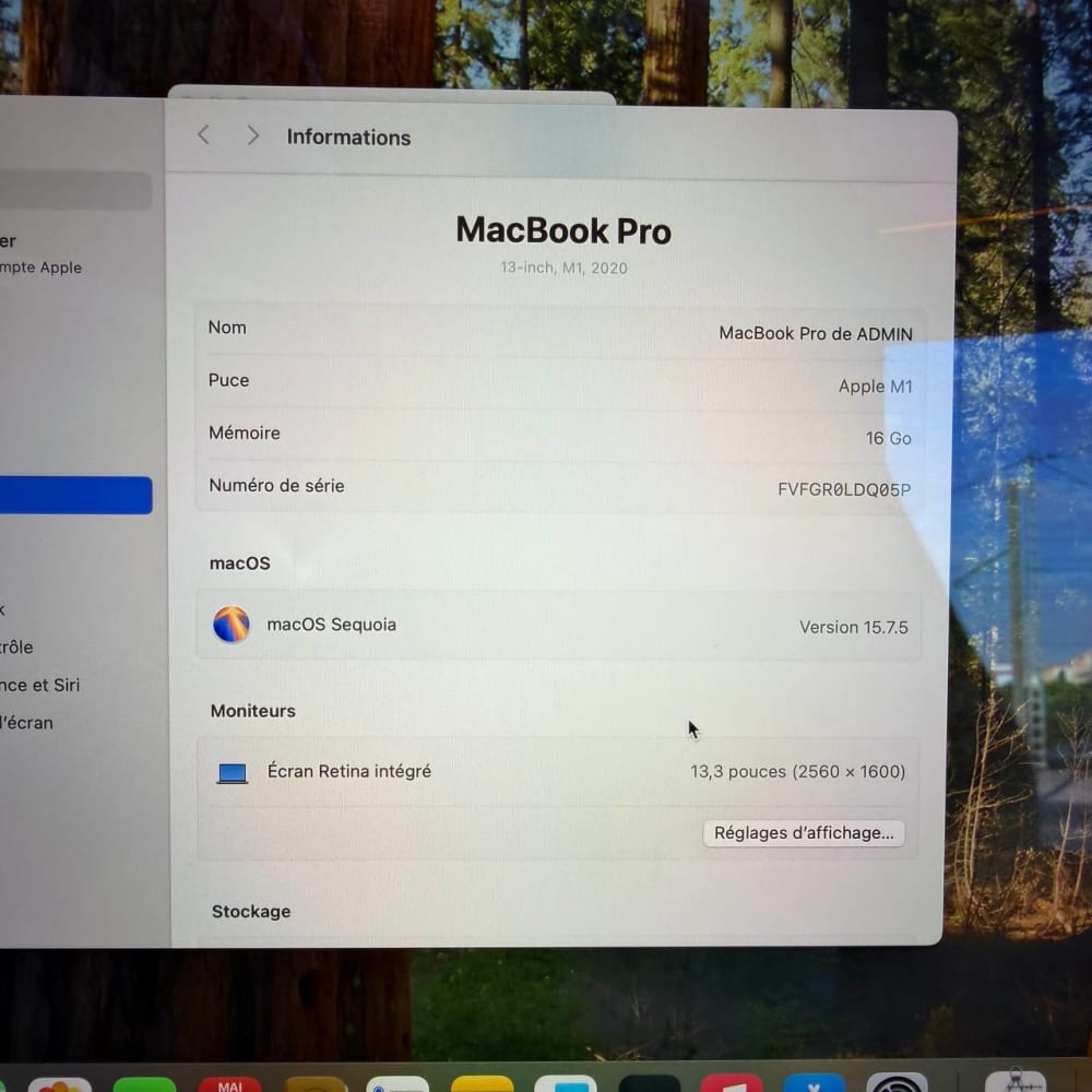 MACBOOK MACBOOK PRO 2020 APPLE M1 16GB 512GB SSD 13.3 2K CYCLE 650 - LAPTOP vue 6