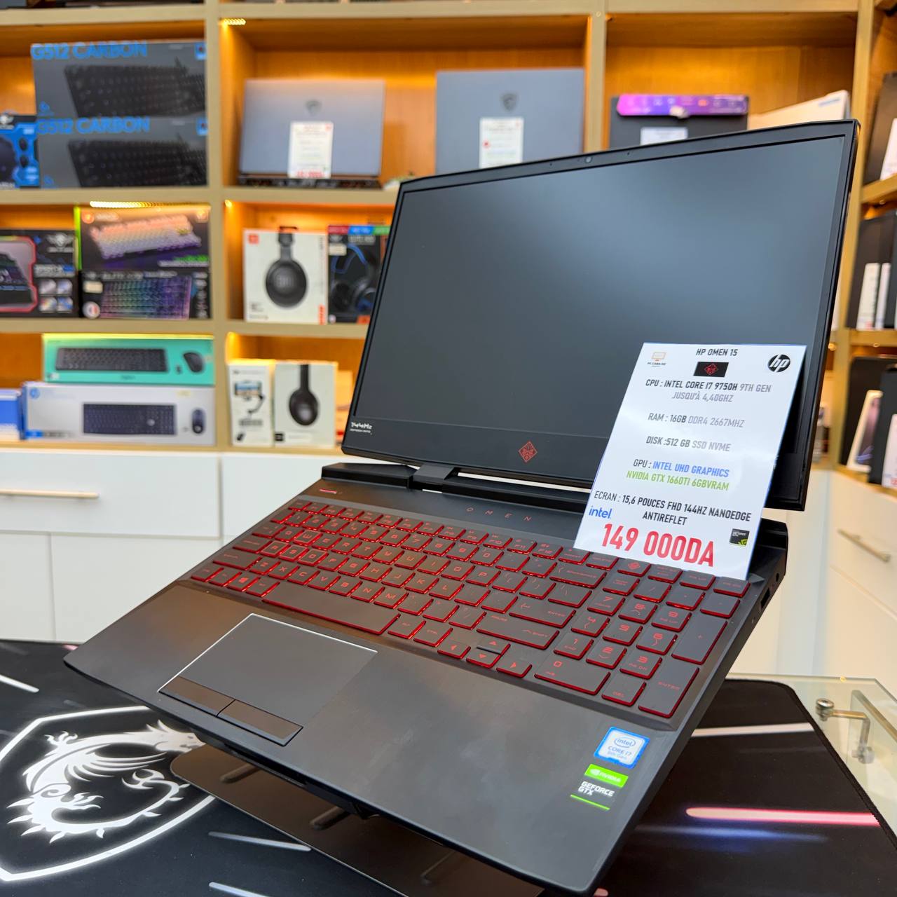 HP  HP OMEN 15 I7 9750H 16GB 512SSD GTX 1660TI 6GBVRM 15.6'' 144HZ - LAPTOP vue 2