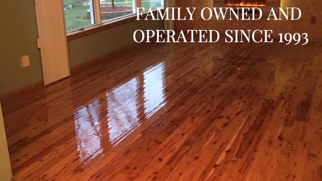 Image showing a darker stained floor, also informing that Wilson's has been family owned and operated since 1993