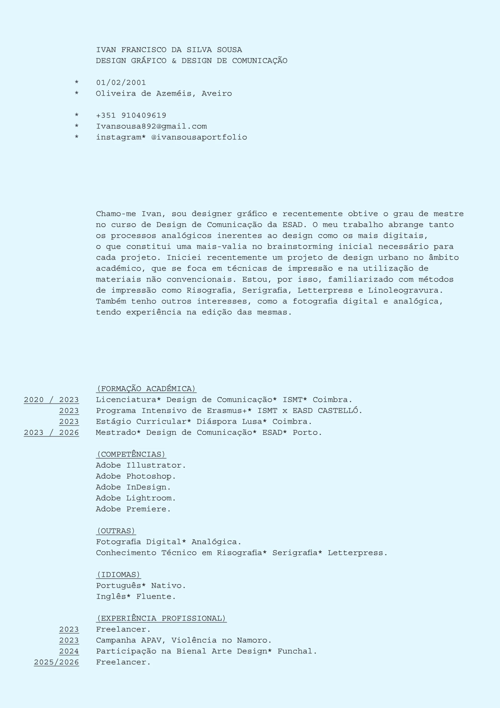 Curriculum Vitae — Ivan Francisco da Silva Sousa