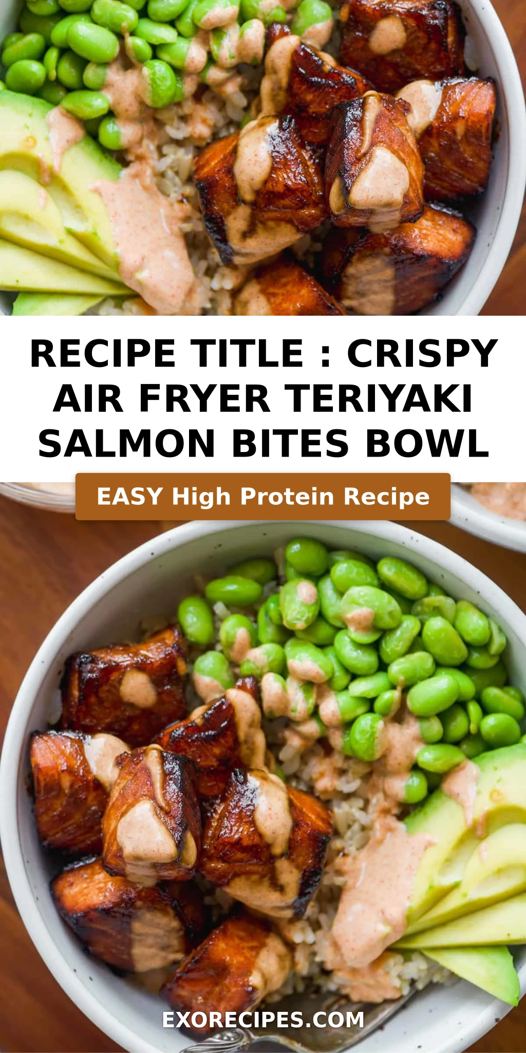 Recipe Title : Crispy Air Fryer Teriyaki Salmon Bites Bowl