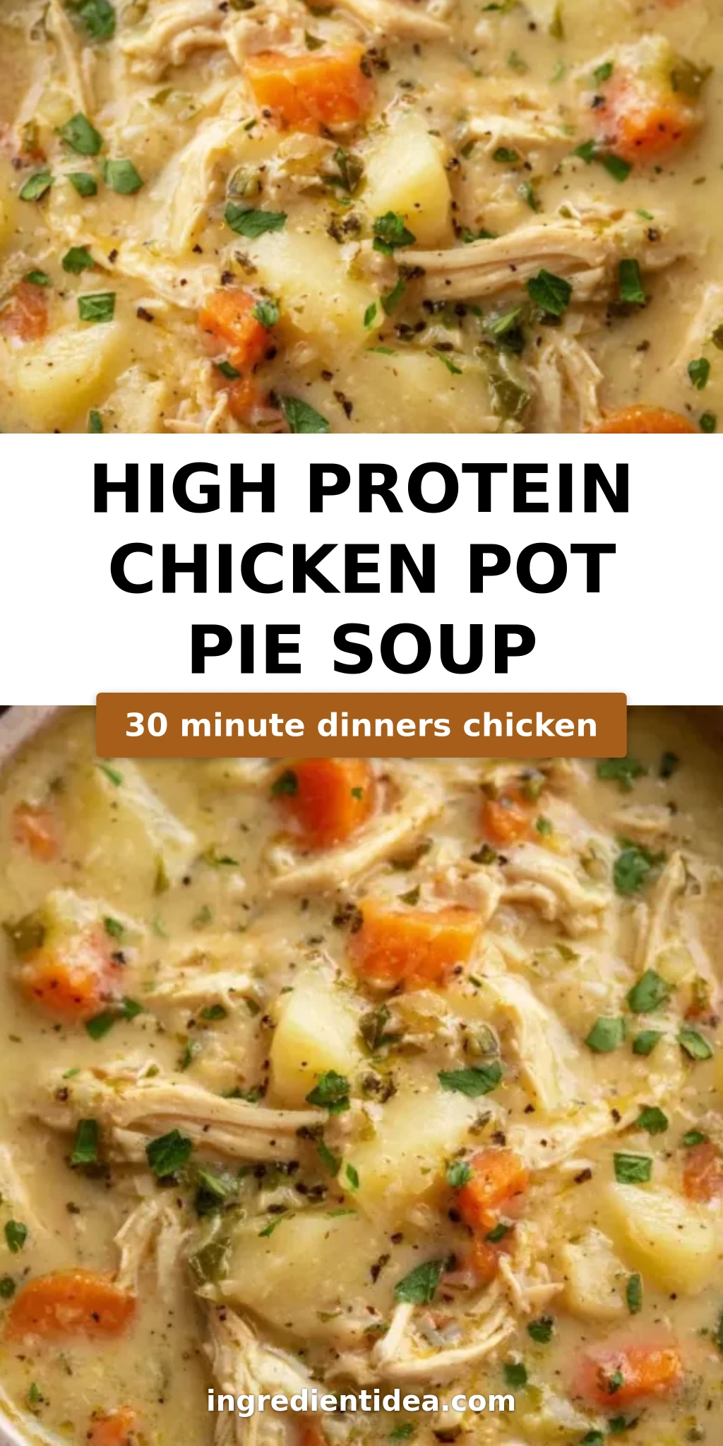 High Protein Chicken Pot Pie Soup