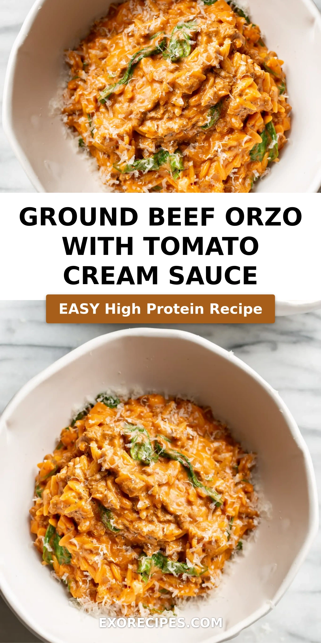 Ground Beef Orzo with Tomato Cream Sauce