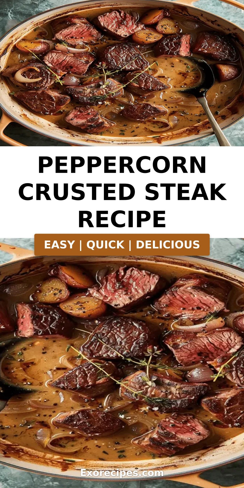 Peppercorn-Crusted Steak with Golden Shallot Soup
