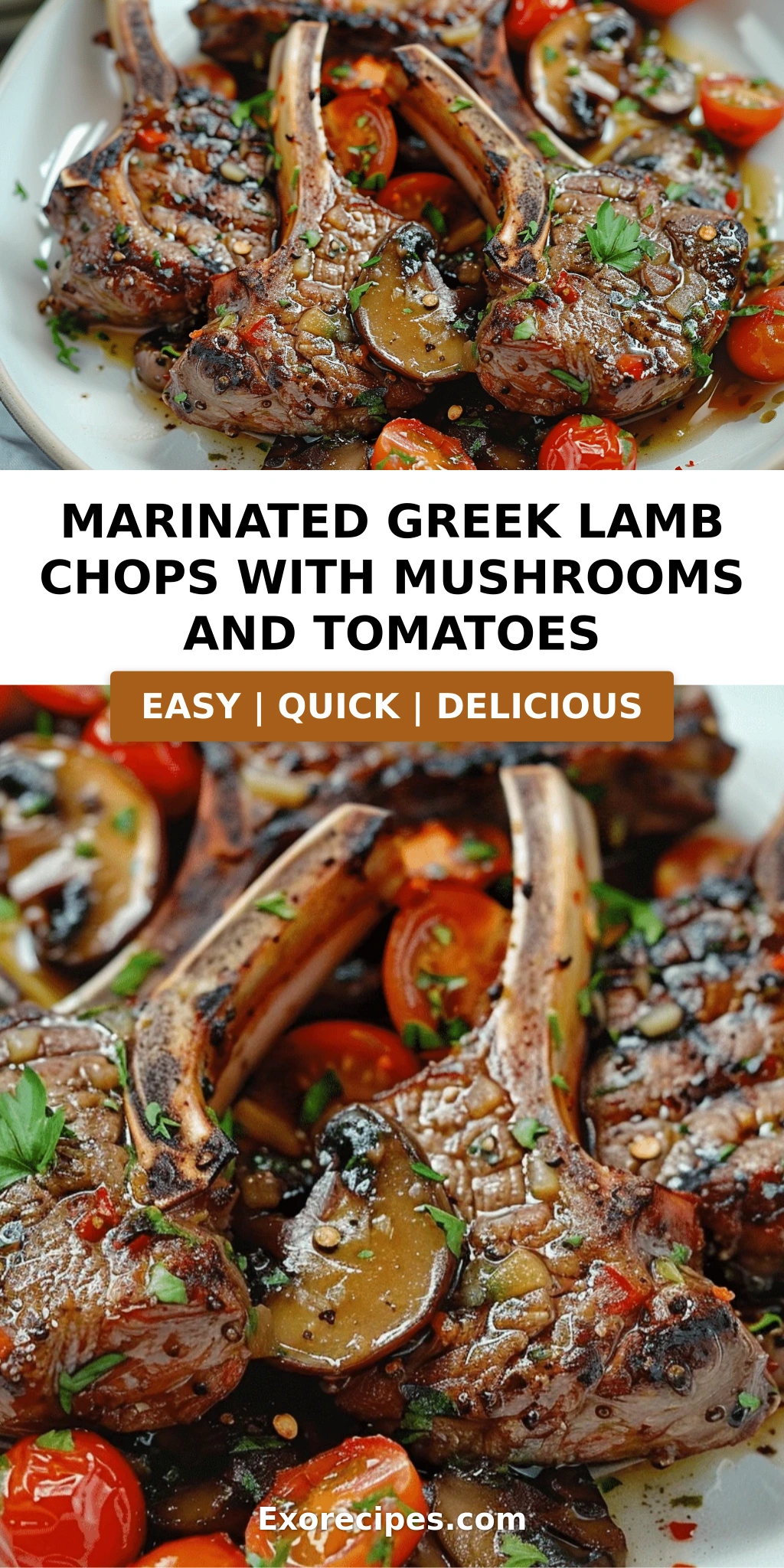 Marinated Greek Lamb Chops with Mushrooms and Tomatoes