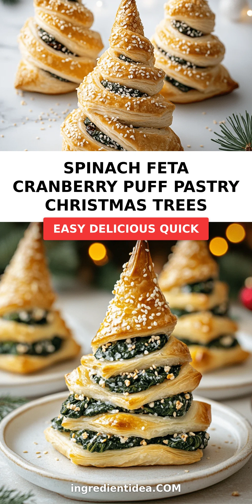 Spinach Feta Cranberry Puff Pastry Christmas Trees