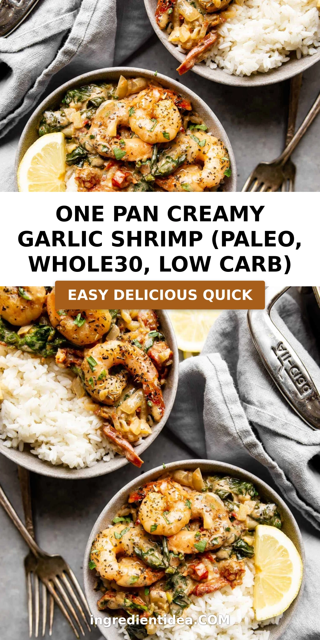 One Pan Creamy Garlic Shrimp (Paleo, Whole30, Low Carb)