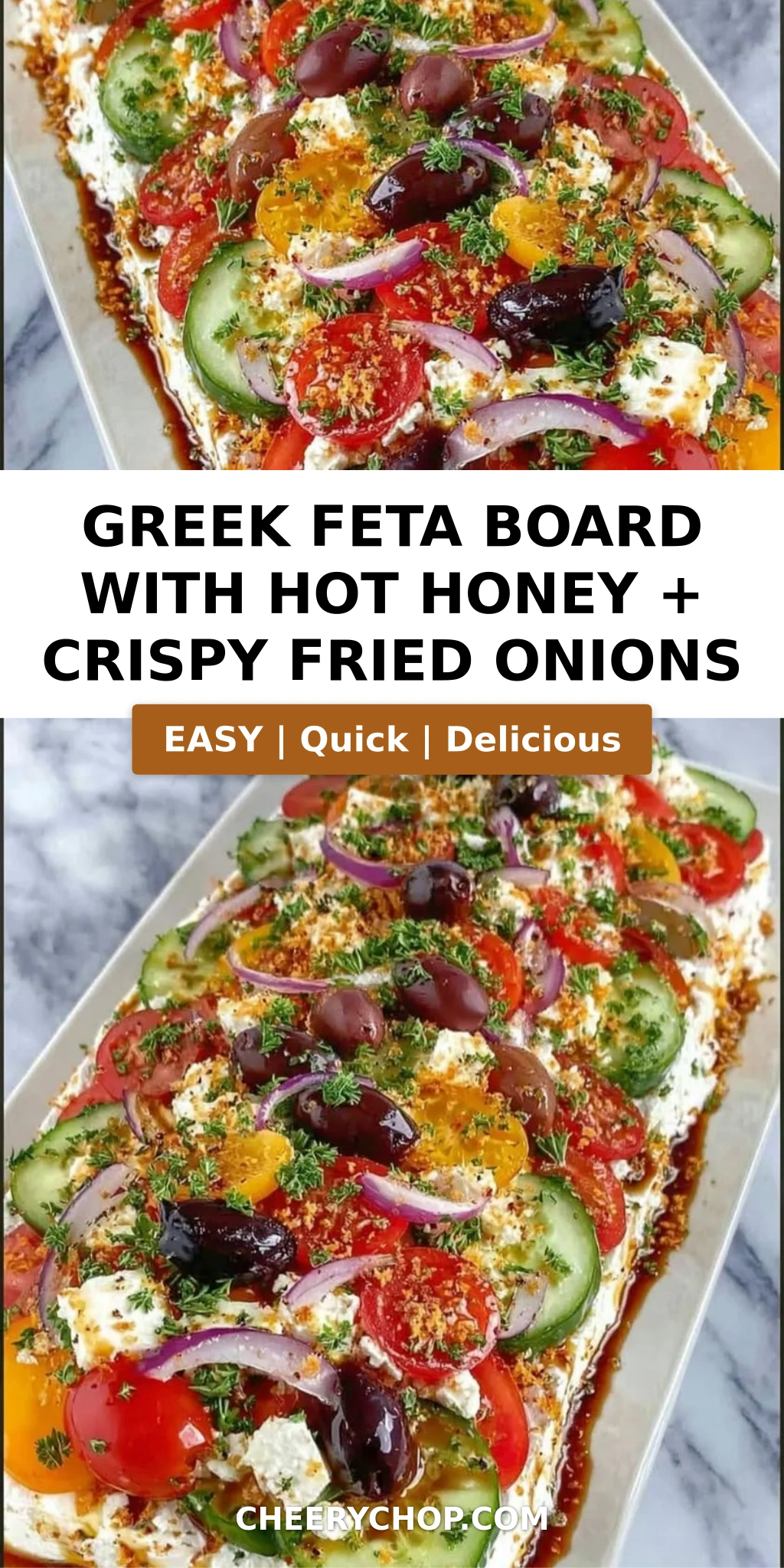 Greek Feta Board with Hot Honey + Crispy Fried Onions